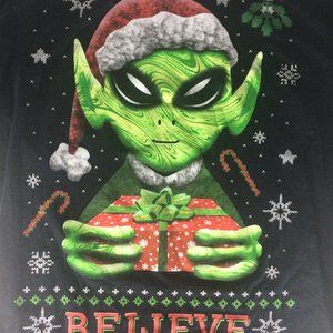 Christmas Santa Alien Believe Black Tee